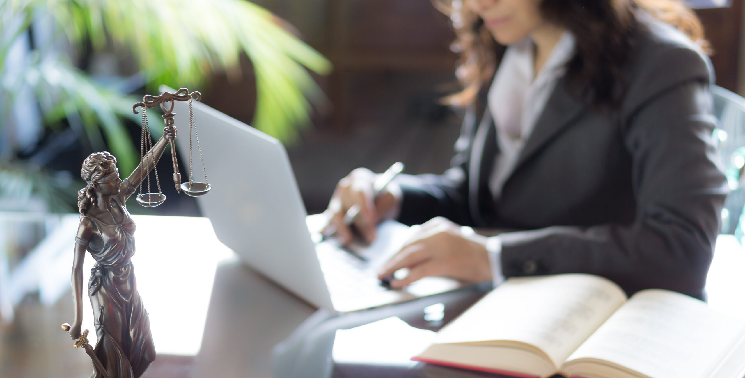 Female at computer in a law office